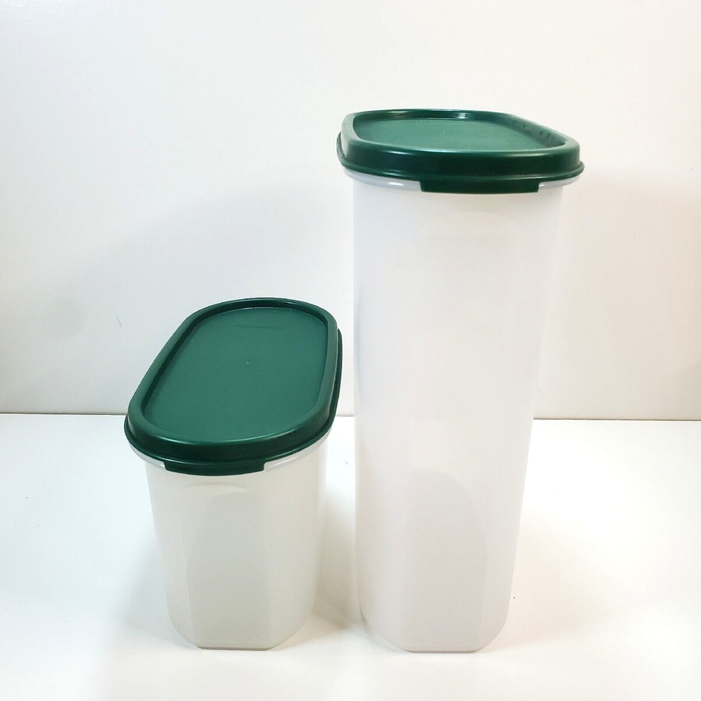 2 Tupperware Modular Mates #2 and #4 Green Lids Oval Containers 4 3/4 C 9 3/4 C